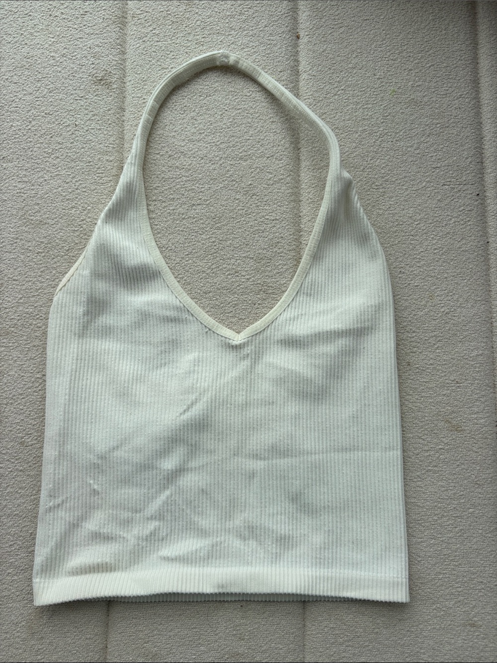 Urban Outfitters Cream Ribbed V-Neck Halter Tank